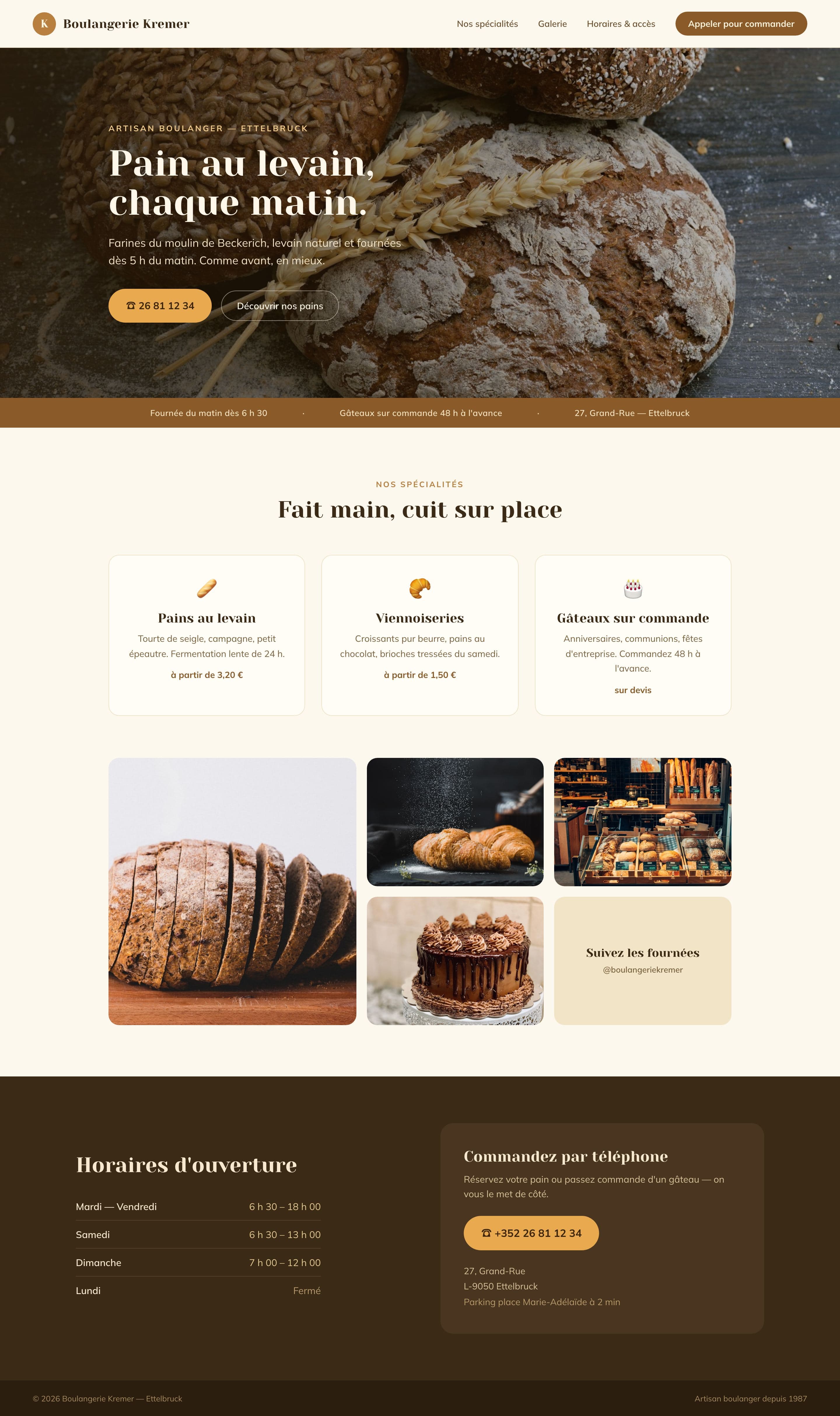 Aperçu du site exemple : Boulangerie Kremer