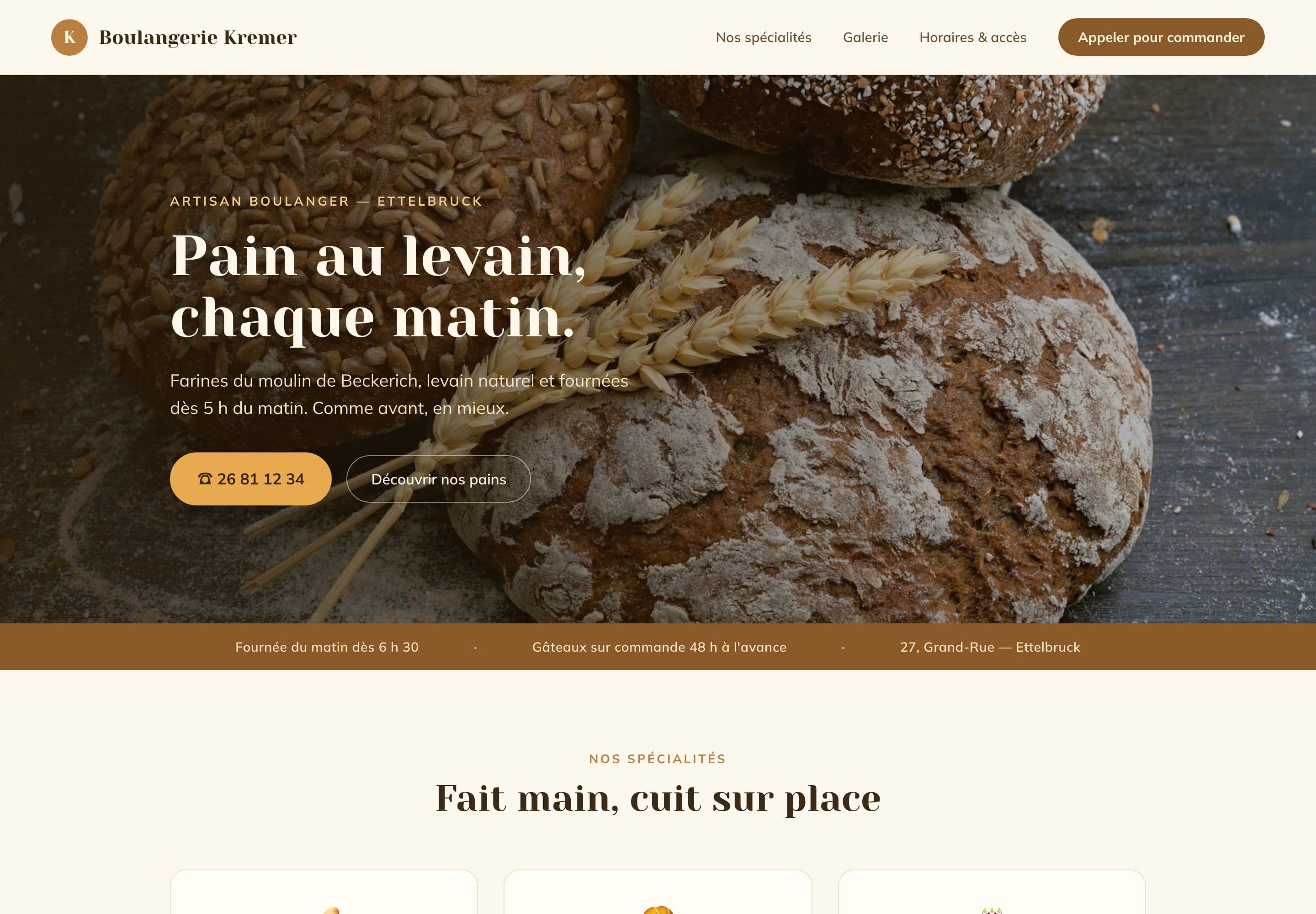 Aperçu du site exemple : Boulangerie Kremer
