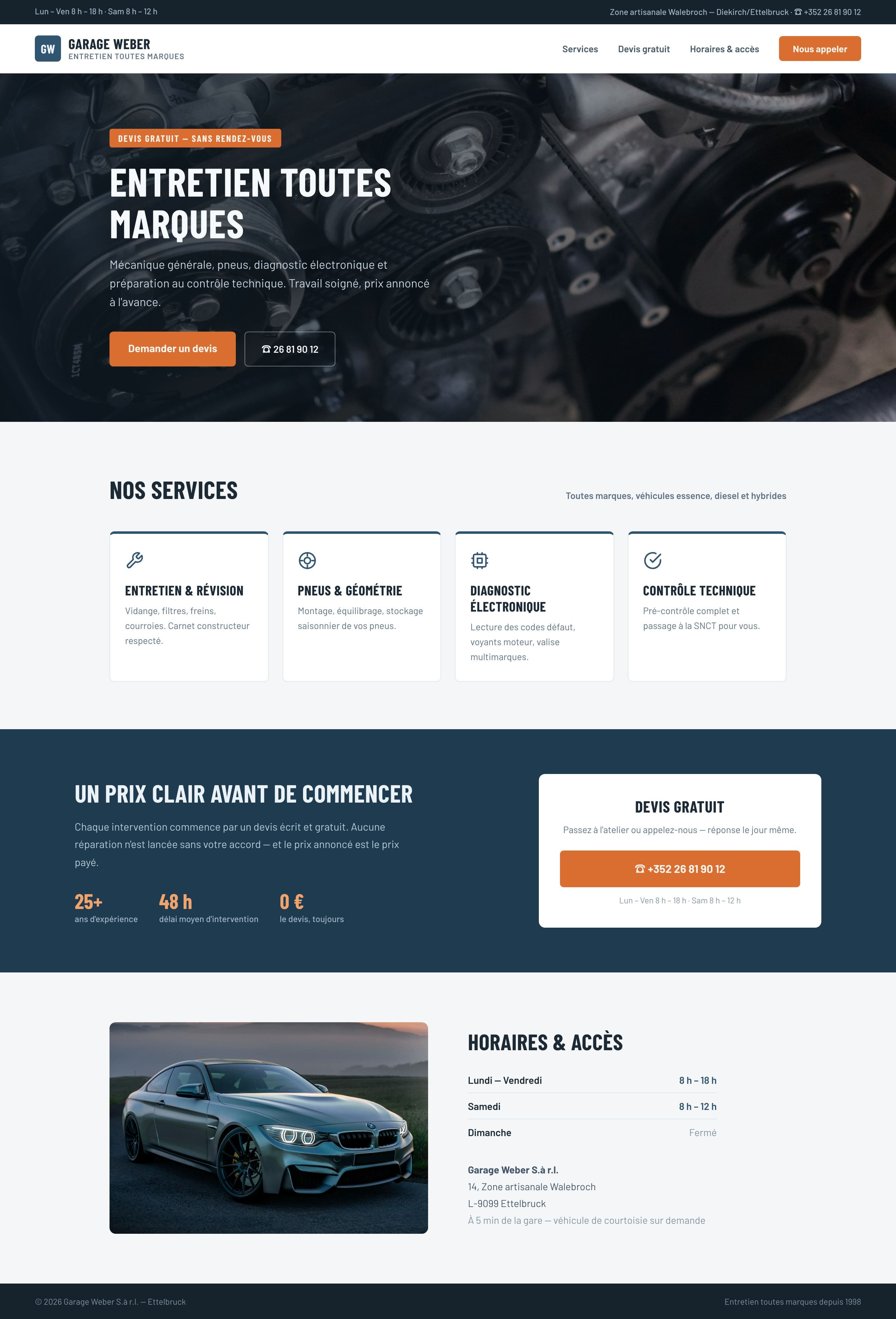 Aperçu du site exemple : Garage Weber
