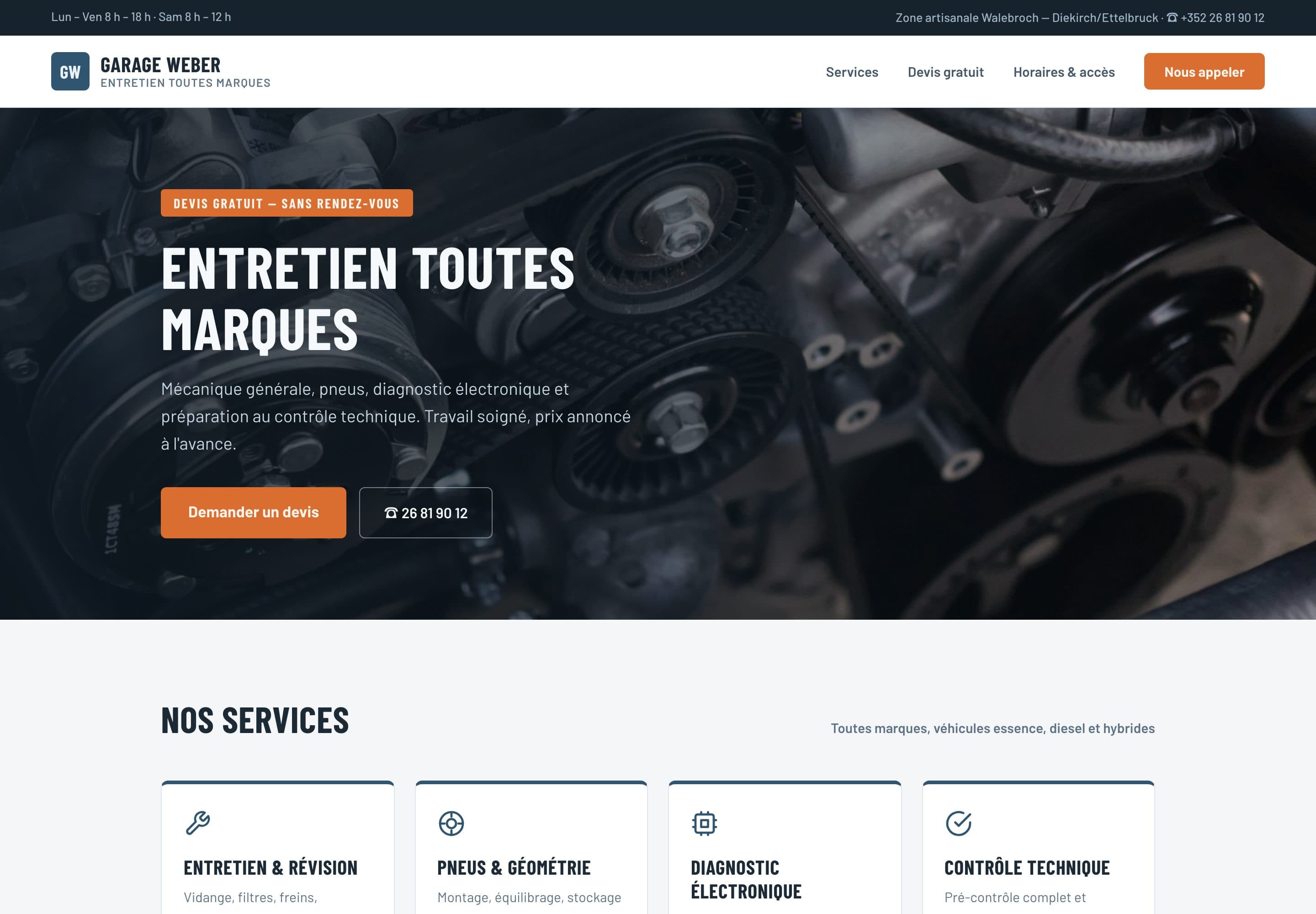 Aperçu du site exemple : Garage Weber